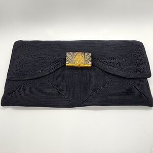 Vintage black handbag Bakelite clasp By Genuine Corde